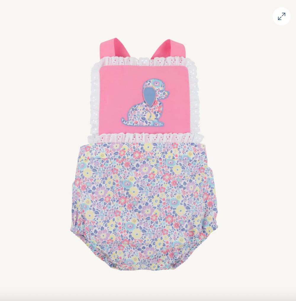 The Beaufort Bonnet Company Sally Sunsuit Briar Patch Petals Dog Applique 2T NWT